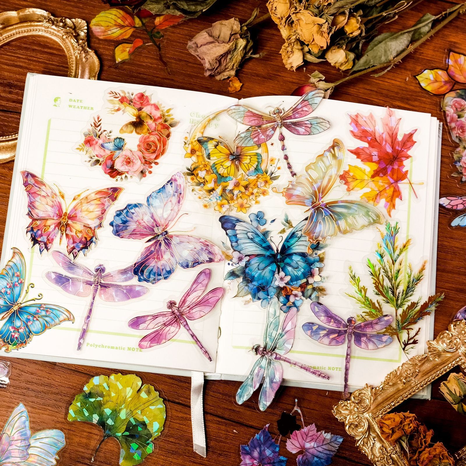 Wholesale 30-90pcs pet cold stamping laser process transparent waterproof stickers natural scenery series